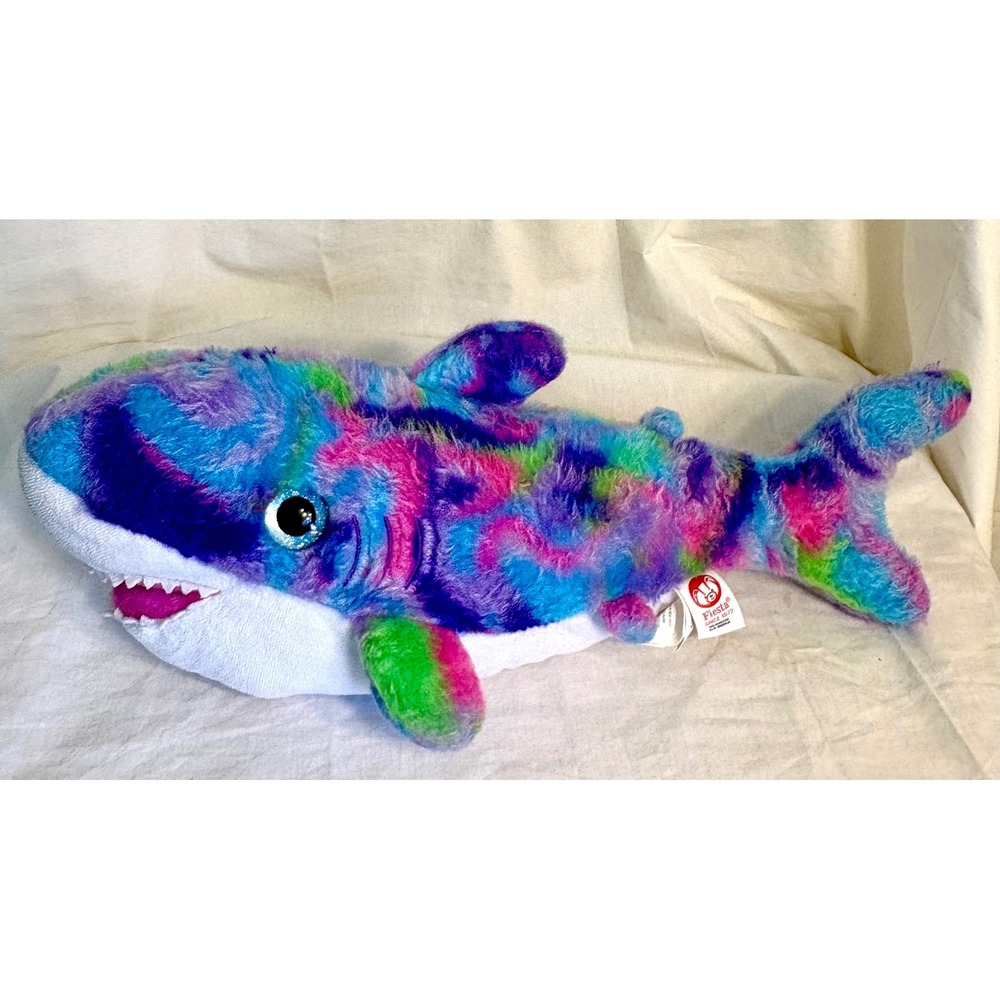 Fiesta Rainbow Sherbert Plush Shark Multi-Color Stuffed Animal Sparkle Eyes 18"